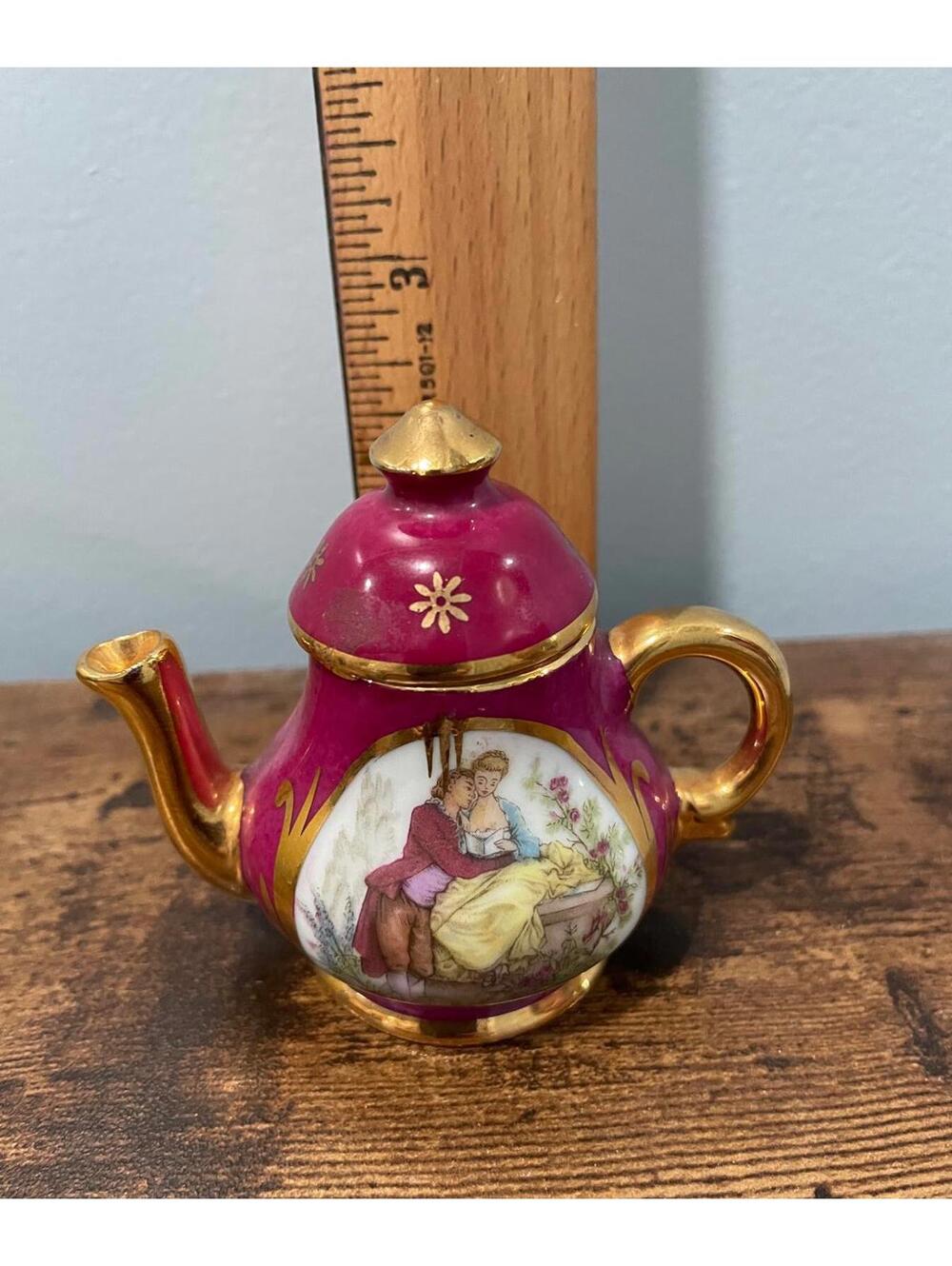 Vintage Limoges France Miniature Teapot Porcelain 2” x 3”